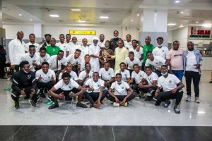 WAFU B U-20 Victorious Flying Eagles arrive in Nigeria +Photos