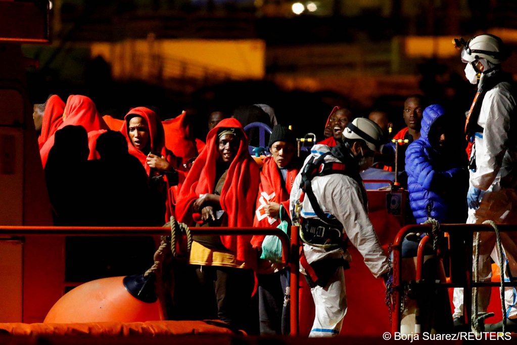 Spanish coast guard rescues 71 migrants in a rubber boat off the Canary Islands