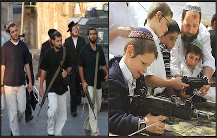 Israeli hoodlums, teaching their children to use gun against the Palestinians
