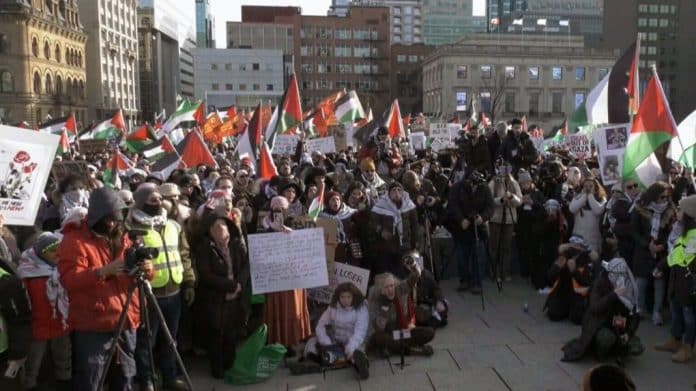 Canadians demonstrate for Palestine outside Parliament