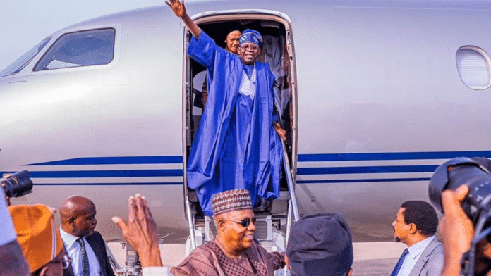 Tinubu back in Nigeria after 2 weeks break in France