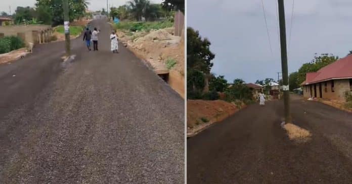 Newly constructed Ghanaian road with electric pole in the middle sparks concern