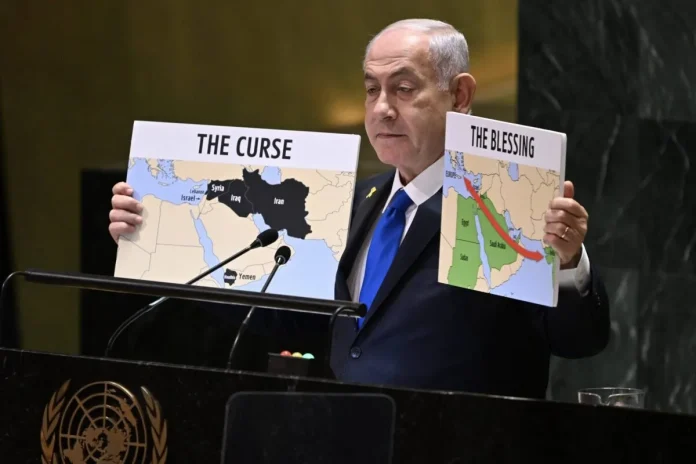 Netanyahu holds map showing West Bank, Gaza as part of Israel In UN speech