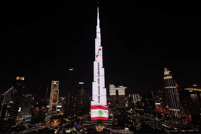 Dubai: Burj Khalifa lights up for Lebanon flag in solidarity with the Labanese